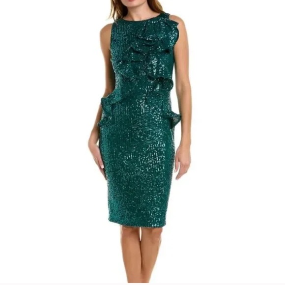 Badgley Mischka Sequin Christmas Party Dress Peacock teal greenish blue Sz 6 NWT - Picture 4 of 14